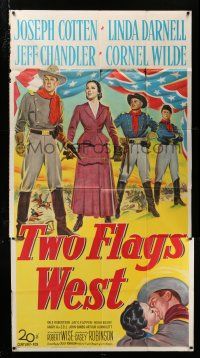 4j715 TWO FLAGS WEST 3sh '50 cool Civil War art with Joseph Cotten, Linda Darnell & Cornel Wilde!