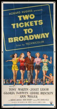 4j716 TWO TICKETS TO BROADWAY 3sh '51 Janet Leigh, Tony Martin, DeHaven, Ann Miller, Howard Hughes