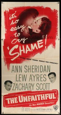 4j720 UNFAITHFUL 3sh '47 shameless Ann Sheridan, Lew Ayres, if she were yours could you forgive?