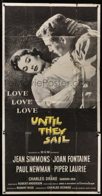 4j721 UNTIL THEY SAIL 3sh '57 great romantic close up of Paul Newman & sexy Jean Simmons!