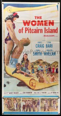 4j737 WOMEN OF PITCAIRN ISLAND 3sh '57 James Craig lifting sexy Lynn Bari in swimsuit, South Seas!