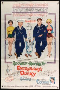 4j005 EVERYTHING'S DUCKY 40x60 '61 artwork of Mickey Rooney & Buddy Hackett with a talking duck!