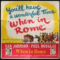 4j259 WHEN IN ROME 6sh '52 art of cast + smiling portraits of Van Johnson & Paul Douglas!