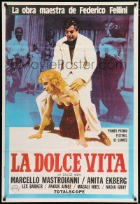4j047 LA DOLCE VITA Argentinean R80s Fellini, image of Mastroianni astride Franca Pasut!