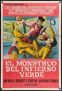 4j051 MONSTER FROM GREEN HELL Argentinean '57 different funky art of weird alien fighting two guys!
