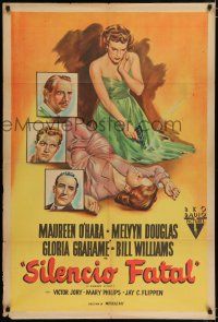 4j063 WOMAN'S SECRET Argentinean '49 Maureen O'Hara w/gun in Nicholas Ray/Herman J. Mankiewicz noir