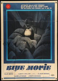 4j105 BLUE MOVIE Italian 1p '78 wild image of captive naked girl on couch!