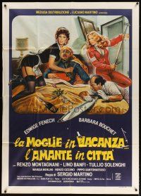 4j142 LA MOGLIE IN VACANZA L'AMANTE IN CITTA Italian 1p '80 art of Edwige & Bouchet by Sciotti!