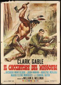4j065 ACROSS THE WIDE MISSOURI Italian 2p R65 Symeoni art of Clark Gable fighting Native American!