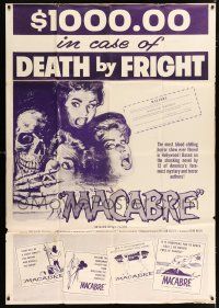4j010 MACABRE 42x60 special '58 $1,000 in case of DEATH by FRIGHT, William Castle, cool art!