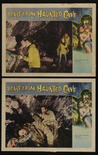 4k902 BEAST FROM HAUNTED CAVE 2 LCs '59 Roger Corman, uncensored border art of monster with victim!