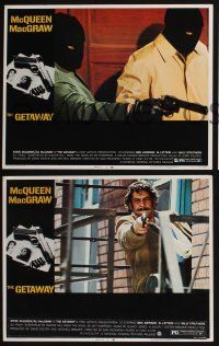 4k822 GETAWAY 3 LCs '72 Sam Peckinpah classic, Al Lettieri pointing gun, bad guys & car crash