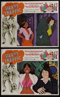 4k249 HEAVY TRAFFIC 8 LCs '73 Ralph Bakshi adult animated cartoon, great border artwork!