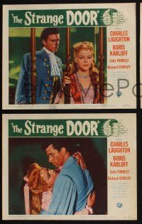 4k879 STRANGE DOOR 3 LCs '51 Sally Forrest & Richard Stapley, one with Charles Laughton!