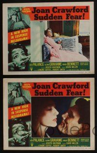 4k452 SUDDEN FEAR 8 LCs '52 images of terrified Joan Crawford, Jack Palance!