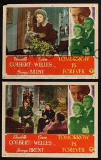 4k885 TOMORROW IS FOREVER 3 LCs '45 Claudette Colbert & George Brent, border art of Orson Welles!