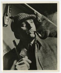 4m133 BASIL RATHBONE 8x10 radio publicity still '42 w/ pipe & hat as Sherlock Holmes on NBC radio!