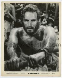 4m144 BEN-HUR 8x10.25 still '60 close up of sweaty Charlton Heston rowing as galley slave!