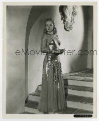 4m148 BETTY GRABLE 8.25x10 still '40s full-length in sexy sequined dress standing on stairs!