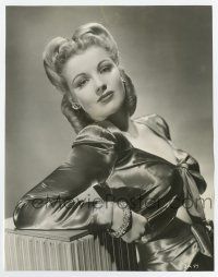 4m291 DOLORES MORAN 7x9.25 still '40s super sexy close up leaning on pedestal in satin gown!