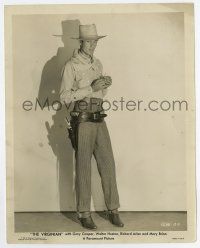 4m865 VIRGINIAN 8x10.25 still R34 full-length Gary Cooper in cowboy costume w/cigarette & gunbelt!