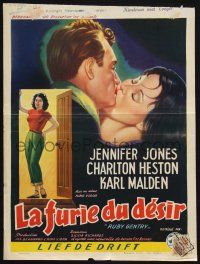 4p453 RUBY GENTRY Belgian '53 artwork of super sleazy bad girl Jennifer Jones, Charlton Heston!