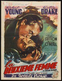 4p454 SECOND WOMAN Belgian '50 Robert Young & pretty Betsy Drake, Wik film noir art!