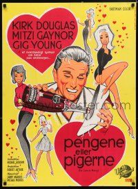 4p768 FOR LOVE OR MONEY Danish '63 different art of Kirk Douglas, Mitzi Gaynor & Julie Newmar!