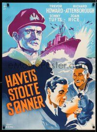 4p771 GLORY AT SEA Danish '53 completely different Aage Lundvald art of Trevor Howard in WWII!