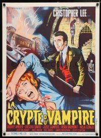 4p192 TERROR IN THE CRYPT French 23x32 '63 cool Piovano art of Christopher Lee w/huge axe!
