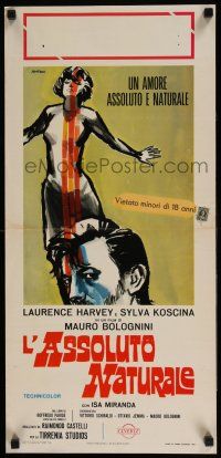 4p525 HE & SHE Italian locandina '69 Mauro Bolognini's L'assoluto naturale, Laurence Harvey!