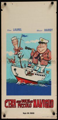 4p571 SAPS AT SEA Italian locandina R60s art of Stan Laurel & Oliver Hardy on boat, Hal Roach