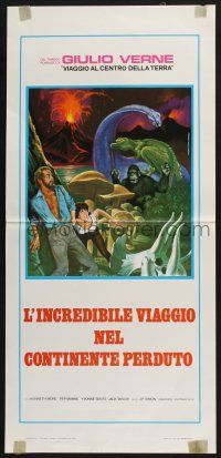 4p591 WHERE TIME BEGAN Italian locandina '76 Verne, Piovano art of stars running from monsters!