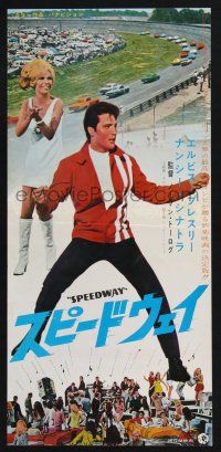 4p647 SPEEDWAY Japanese 10x20 press sheet '68 Elvis Presley, Nancy Sinatra, car racing!