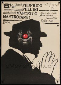 4p042 8 1/2 Polish 27x37 R89 Federico Fellini classic, cool different art by Andrzej Pagowski!