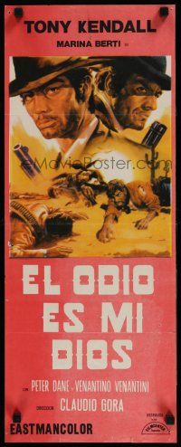 4p005 HATE IS MY GOD Peruvian '69 cool spaghetti western art of Tony Kendall with gun!
