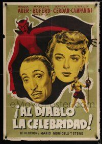 4p214 FAME & THE DEVIL Spanish '52 completely different art of Mischa Auer & Buferd with devil!