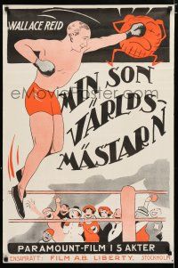 4p057 WORLD'S CHAMPION Swedish '22 boxing, completely different art of Wallace Reid punching world!