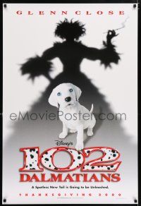 4r004 102 DALMATIANS teaser DS 1sh '00 Walt Disney, shadow of wicked Glenn Close & cute puppy!