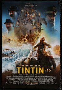 4r021 ADVENTURES OF TINTIN int'l advance DS 1sh '11 Spielberg's CGI version of the Belgian comic!
