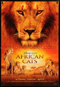 4r023 AFRICAN CATS advance DS 1sh '11 Disney, cool super close up of lion & cheetah!