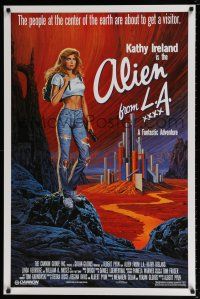 4r031 ALIEN FROM LA 1sh '88 cool artwork of sexy Kathy Ireland inside the Earth by Larry Salk!