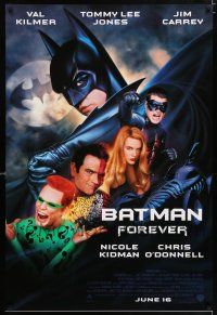 4r070 BATMAN FOREVER cast style advance 1sh '95 Val Kilmer, Nicole Kidman, Tommy Lee Jones, Carrey!