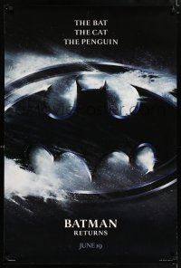 4r074 BATMAN RETURNS logo style teaser DS 1sh '92 Tim Burton, cool art of the bat symbol!