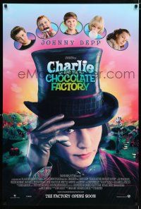 4r141 CHARLIE & THE CHOCOLATE FACTORY int'l advance DS 1sh '05 Johnny Depp as Willy Wonka!