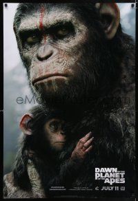 4r188 DAWN OF THE PLANET OF THE APES style B teaser DS 1sh '14 close-up of Caesar w/ his son!