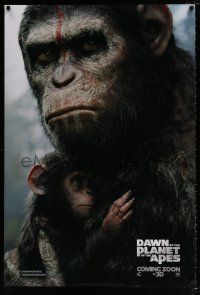 4r187 DAWN OF THE PLANET OF THE APES style B int'l teaser DS 1sh '14 close-up of Caesar w/ his son!
