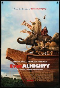 4r232 EVAN ALMIGHTY advance DS 1sh '07 wacky image of Steve Carell as Noah w/animals!