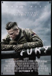 4r288 FURY advance DS 1sh '14 great image of soldier Brad Pitt, war never ends quietly!
