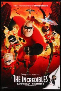 4r379 INCREDIBLES teaser DS 1sh '04 Disney/Pixar animated sci-fi superhero family!